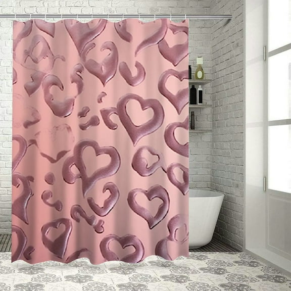 Shiartex Hearts Pink Silver Waterproof Shower Curtain Set with Hooks, Modern Design, Country Cottage & Farmhouse Bathroom Decor, 100% Polyester, Washable 36x72