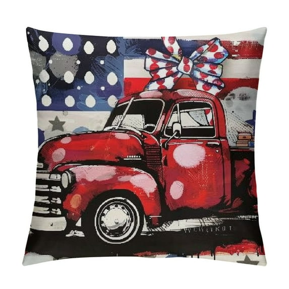 Shiartex Hello America Love Truck Heart Throw Pillow Covers, Polka Dots 4th of July Patriotic Independence Memorial Day Cushion Case for Sofa Couch White