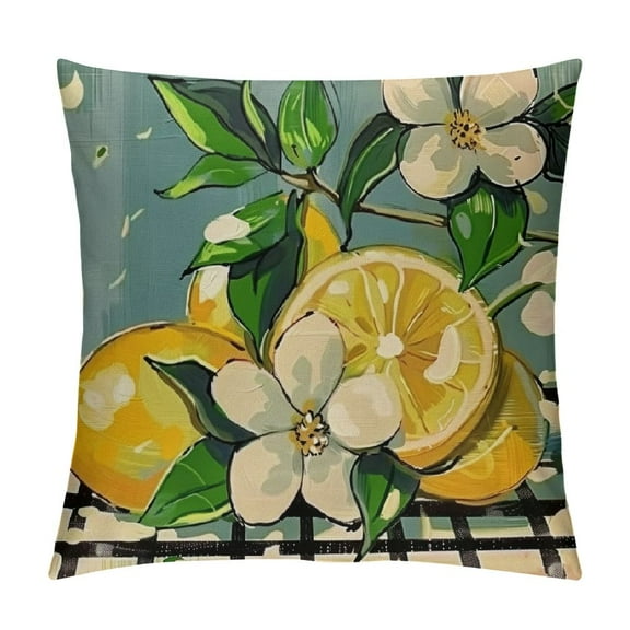 Shiartex Hello Summer Lemon Decorative Throw Pillow Cover , Bicycle Black White Buffalo Plaid Check Stripes Porch Outdoor Home Decor, Home Sweet Home Wreath Farmhouse Couch Cushion Case