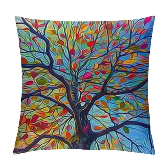 Shiartex Hippy Pattern Square Throw Pillow Covers, Hippie Colorful Tree Decorative Couch Pillowcase Double Side Print Throws Cushion Cover for Bed Sofa White