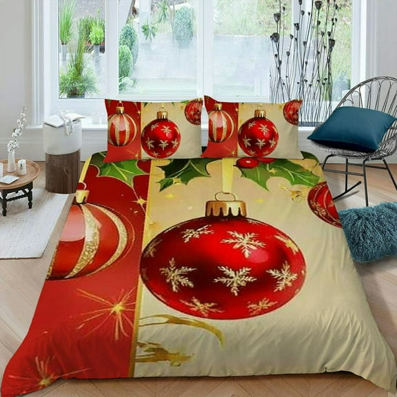 Shiartex Holly Berry 3-Piece Bedding Set Lightweight and Soft for Bedroom and Guest Room Decor with Modern Prints, Durable Peach Skin Fabric, Machine Washable - Christmas Room Decor Set 87x68in
