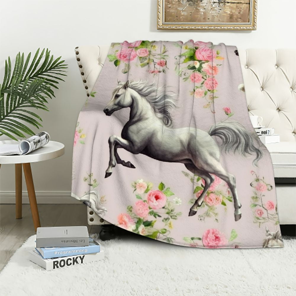 Shiartex Horse Blanket Gift for Girls Women Cartoon Horses Flannel Cute