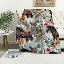 Shiartex Horse Blanket Gift for Girls Women Cute Animal Horses Flowers Cozy Flannel Throw Blankets Soft Lightweight  Blanket for Horse Lovers Decor Bed Sofa