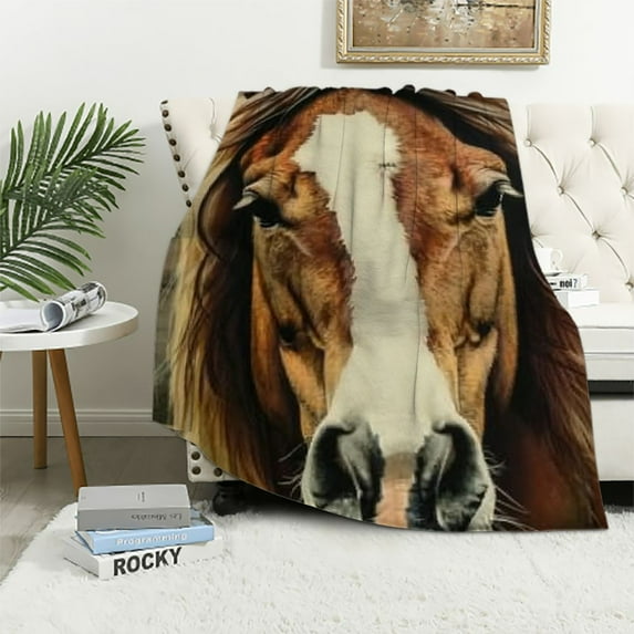 Shiartex  Horse Blanket Horse Gifts for Girls Women Men Horse Throw Blanket for Kids Adults Soft Warm Cozy Blanket for Couch Sofa ​Bed White