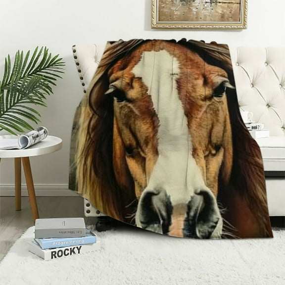 Shiartex  Horse Blanket Horse Gifts for Girls Women Men Horse Throw Blanket for Kids Adults Soft Warm Cozy Blanket for Couch Sofa ​Bed White