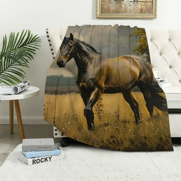 Shiartex  Horse Blanket for Girls, Horse Throw Blanket Lightweight Super Soft Flannel Blanket Gifts for Horse Lovers  White