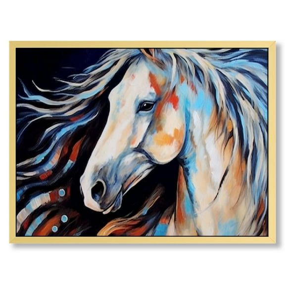 Shiartex  Horse Native American Decor Colorful Southwestern Indian Horse Canvas Wall Art Framed Poster Prints Native Indian Horse Picture Artwork Home Bedroom Living Room Decor 16x12in/20x16in