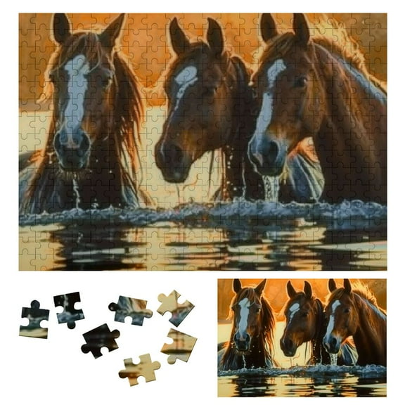 Shiartex Horses Water Connection Wooden Jigsaw Puzzle, Challenging Difficult Wood Puzzles for Adults, Gift for Family Friends 300 PCS