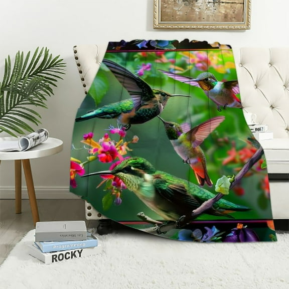 Shiartex Hummingbird Blankets and Throws Fuzzy Soft Warm Flower Blanket for Bed Couch Sofa Chair Travel Hummingbirds Spring Theme Gifts for Women Men 40x50in