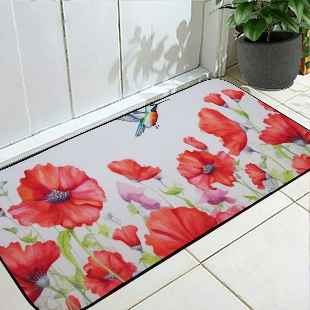 Hummingbird Welcome Mat Shiartex Hummingbird Flowers Printing Floor Mats Felt for Home Entrance ...
