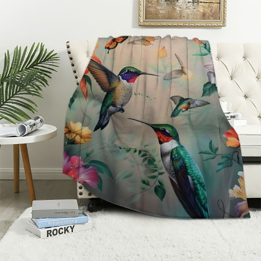 Shiartex Hummingbird Throw Blanket Butterfly Hummingbirds Theme Blanket ...