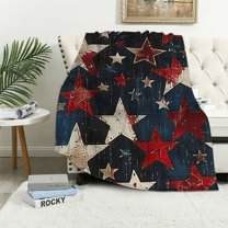 Shiartex Independence Day Patriotic Flannel Blanket, 4th of July American Flag Super Soft Throw Blanket, Flannel Blanket for Men Women Kids All Seasons Memorial Day Gifts White