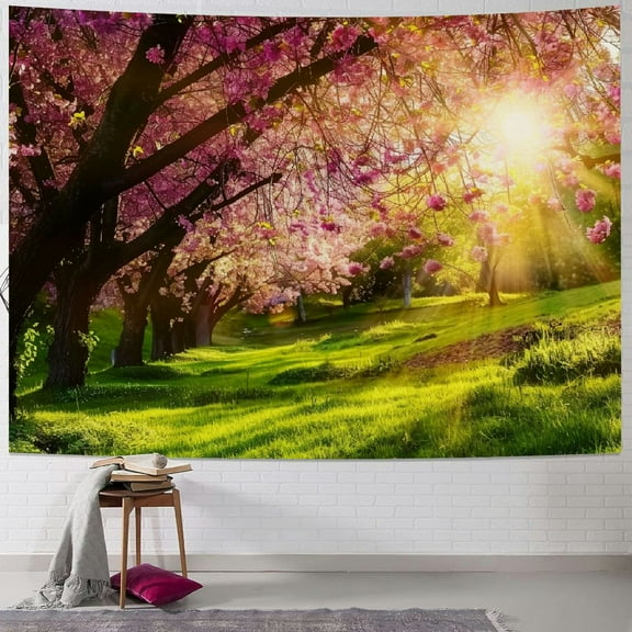 Shiartex  Japanese Garden Tapestry, Cherry Blossom Grass Flower Tree Hippie Trippy Tapestry Wall Art Meditation Decor for Bedroom Living Room Dorm Painting
