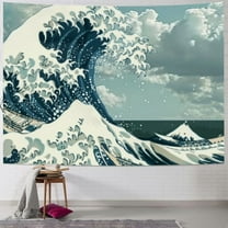 Shiartex Japanese Ocean Wave Tapestry Wall Hanging, Asian Anime Mount Fuji Century Wall Tapestries Aesthetic Room Wall Art Decor for Bedroom Living Room Office Painting