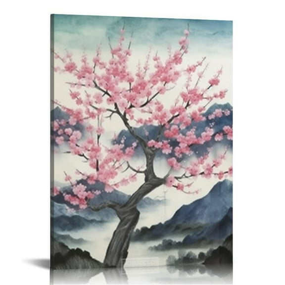 Shiartex Japanese Wall Art Cherry Blossom Tree Pictures for Wall Decorations Pink Wall Decor Floral Wall Pictures for Bathroom Canvas Art for Bedroom Framed 16x20 in/12x16 in