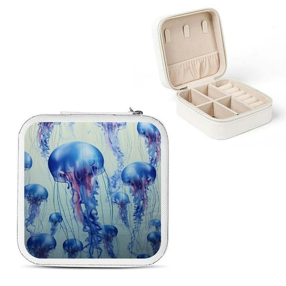 Shiartex Jellyfish PU Leather Jewelry Box Travel Organizer for Necklace Ring Earring Storage Compact Portable Case Gift for Women Girls White