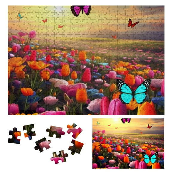 Shiartex  Jigsaw Puzzles for Adults Jigsaw Puzzles for Adults Challenging Game Butterfly Puzzle with Letters on Back（Butterfly and Flower） 300 PCS