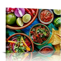 Shiartex  Kitchen Canvas Art Mexican Food Variety Colorful Food Cultural Picture Painting for Dining Hall Restuarant Decor Stretched and Framed Ready to Hang 20x16in