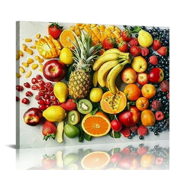 Shiartex Kitchen Canvas Wall Art Colorful Various Fruit Canvas Wall Art Painting Healthy Fruit Food Pictures Wall Decor for Home Living Room Kitchen Dining Room Framed Ready to Hang 20x16in