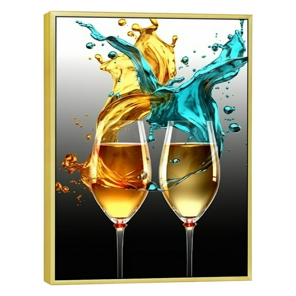 Shiartex  Kitchen Canvas Wall Art Wine Glass with Butterfly Sailboat Picture Print on Gray Background Painting Modern Restaurant Dining Room Artwork Wall Decor Framed 12x16in/16x20in