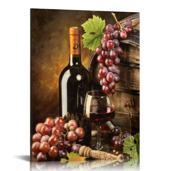Shiartex Kitchen Wall Decor Red Wine Cups Modern Wall Art Drink Food and Beverage Restaurant Canvas Prints Pictures Paintings Wine Glass Barrel for Dining Room,16x20 in/12x16 in