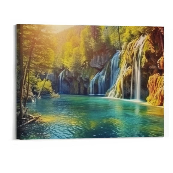 Shiartex Lake Water Pictures Canvas Wall Art for Living room Bedroom Wall Decor,Morden Artwork Sunset Tree Canvas Art WaterproofStretched Ready to Hang-20x16 Inch