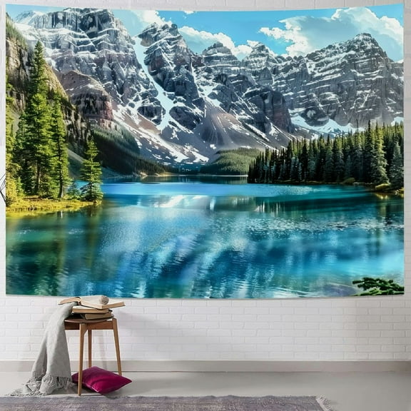 Shiartex  Landscape Sunset View of Moraine Lake &amp; Mountain Range Tapestry Forest Tree Tapestry Tranquil Lake Tapestry Nature Landscape Tapestry Wall Hanging for Room Painting