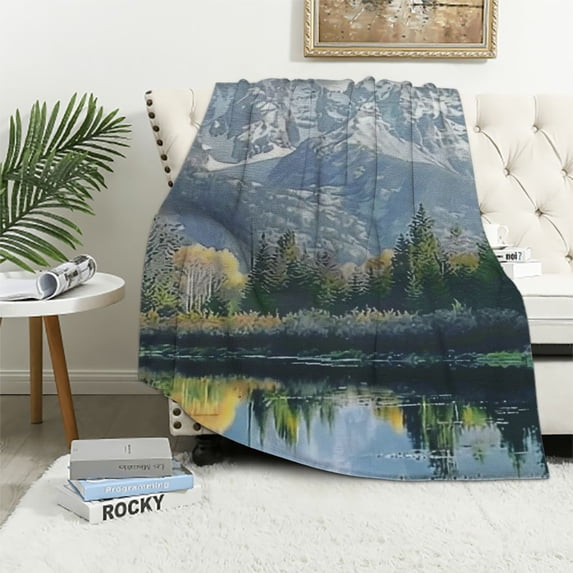 Shiartex Landscape Throw Blanket, Schwabacher Landing in Grand Tetons National Park Wyoming Mountainous, Flannel Accent Piece Soft Couch Cover for Adults 50x60in