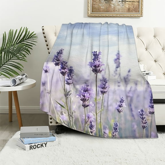 Shiartex Lavender Flowers Print Throw Blanket for Bed Sofa Living Room Decor Lightweight All Seasons Gifts 40x50in