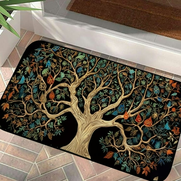 Shiartex Leaves Branches Kitchen Floor Mat Dog Doormat Felt for Home Entrance Anti-Slip Stain Resistant Durable 19.68*39.37 in