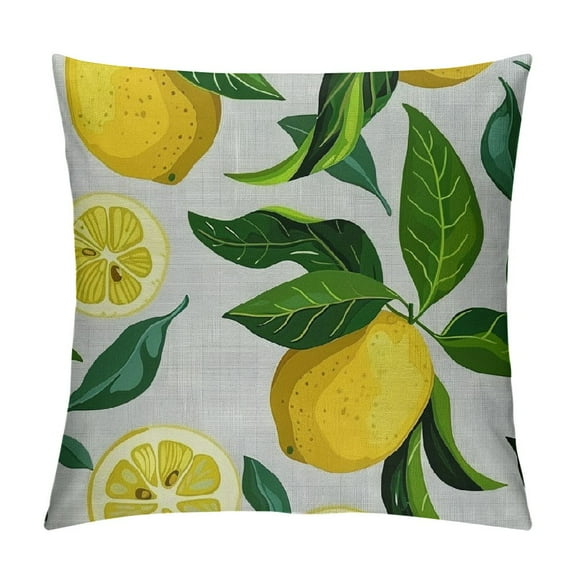 Shiartex  Lemon Fruit Leaves Farmhouse Pillow Cover  Decorative Square Throw Pillow Cover for Sofa Couch Decoration