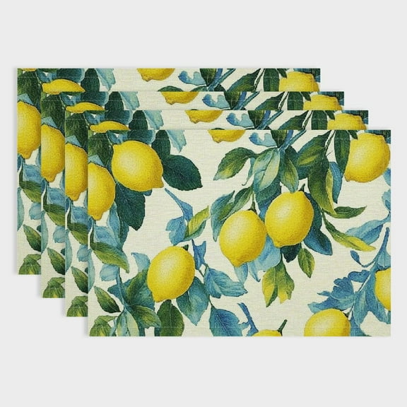 Shiartex Lemons Leaves Linen Cloth Dining Table Placemats Set of 4 - Ideal for Birthday Parties, Christmas, Restaurants, and Buffets 18x12in