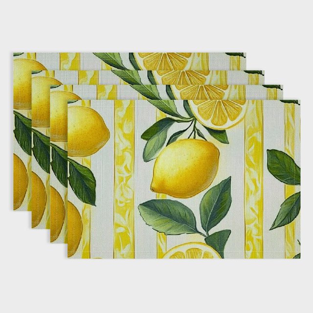 Shiartex Lemons Leaves Linen Table Placemats Set of 4 for Birthday