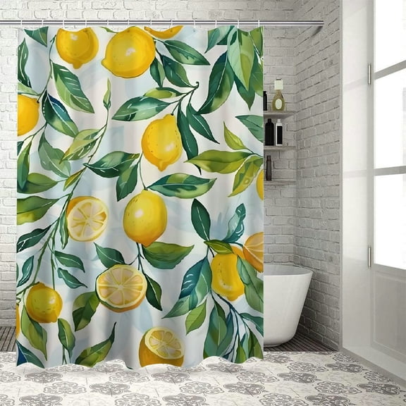 Shiartex Lemons Leaves Modern Waterproof Shower Curtain for Country Cottage & Farmhouse Bathroom Decor 100% Polyester Fiber Washable Home Bathtubs Bathroom Curtain Decoration with Hooks 69x72