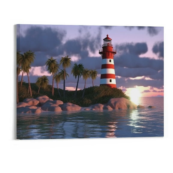 Shiartex Lighthouse Wall Art for Living Room Coastal Seascape Wall Decor Paintting Dramatic Purple Sky Island Rock Canvas Print Picture Artwrok for Bathroom,Home,Office (Lighthouse, 20x16 in)