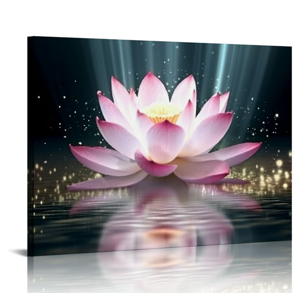 Shiartex  Lotus Flower Canvas Print Zen Wall Art Spa Pictures Decor Floral Blooming Painting Yoga room Bathroom Bedroom Decor Frame (Lotus Flower, 20x16 in/16x12 in)