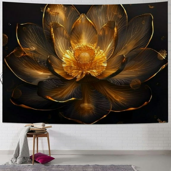 Shiartex Lotus Tapestry, Meditation Gold Zen Tapestry Wall Hanging Spiritual Tapestries and Gold Floral Backdrop Lotus Flower Wall Art for Bedroom Women Room Wall Decor 40x60inch