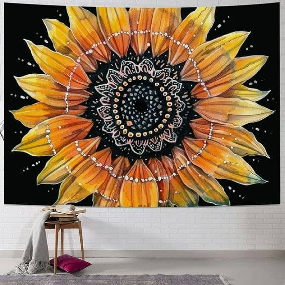Shiartex  Mandala Sunflower Tapestry, Trippy Yellow Floral Flower on Tapestry Wall Hanging for Bedroom, Hippie Tapestry Beach Blanket College Dorm Home Decor  40x30inch
