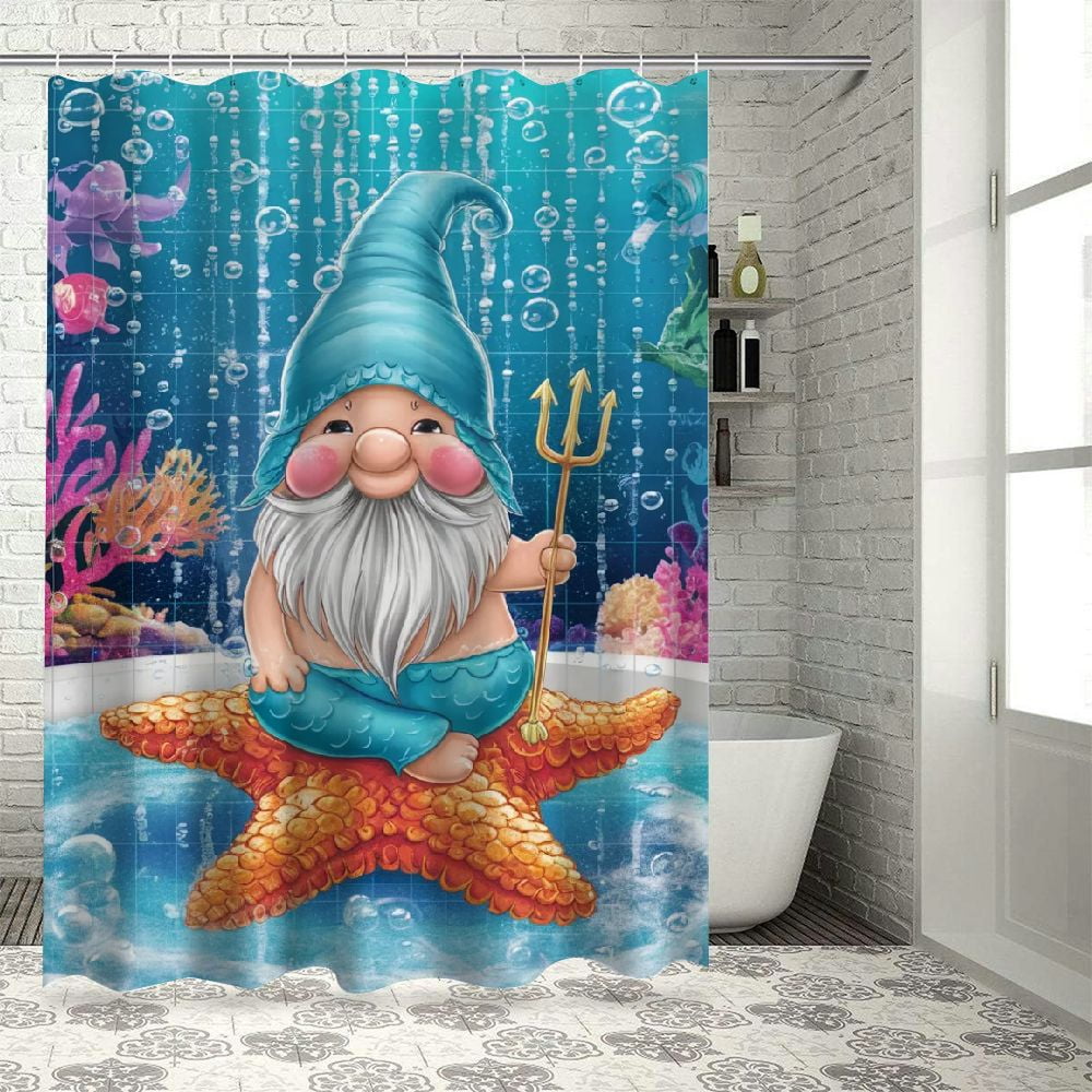 Christmas Gnome Shower Curtain - Cute Xmas Bathroom Decor, Polyester 70x70 Inches