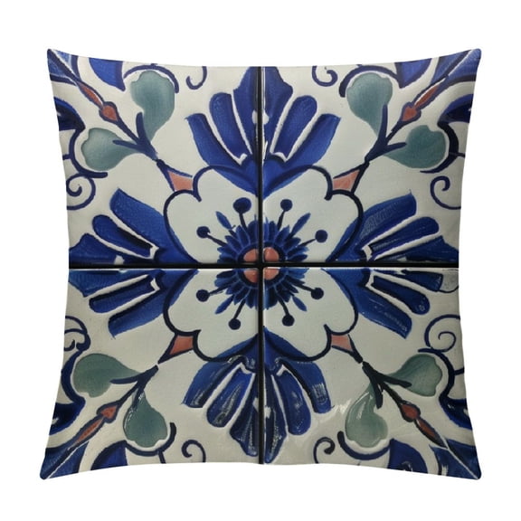 Shiartex Mexican Talavera Throw Pillow Covers Mexican Blue Tile Square Pillowcases Cushion Cover for Room Sofa Chair Bed Home Decor 18x18in