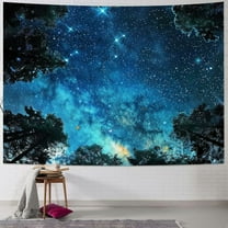 Shiartex  Milky Way Tapestries Wall Hanging Large Celestial View of Blue Starry Night Sky Fantasy Trees Backdrop Aesthetic Tapestry for Bedroom Home Office Dorm 40x30inch