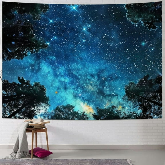 Shiartex  Milky Way Tapestries Wall Hanging Large Celestial View of Blue Starry Night Sky Fantasy Trees Backdrop Aesthetic Tapestry for Bedroom Home Office Dorm 40x30inch