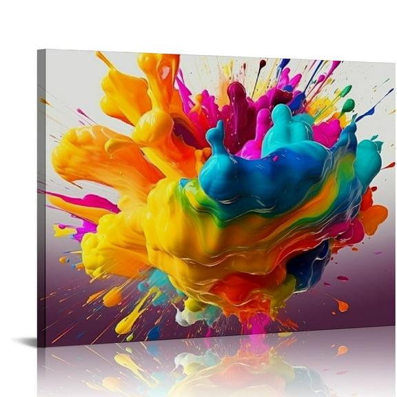 Shiartex Modern Abstract Canvas Prints Wall Art. Splash of Colored Paints on Canvas. Minimalist Poster for Living Room Office Decoration Framed Ready to Hang 20x16 in/16x12 in