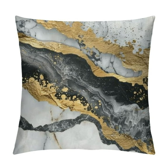 Shiartex Modern Rustic Decorative Couch Pillow Cases with Zipper Home Decor, Marble Gold Accents Print, Square Design, 1PC 22x22in