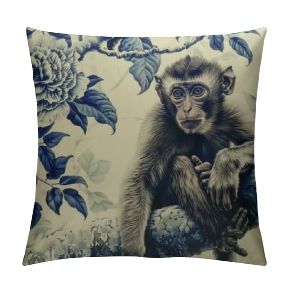 Shiartex Monkey Tree Branch Forest Modern Rustic Decorative Couch Pillow Cases with Zipper Home Decor Throw Pillow Cover 18x18in