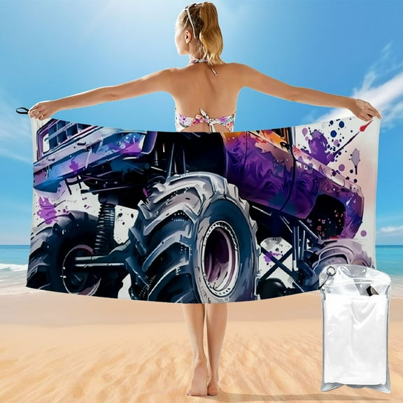 Shiartex Monster Truck Print Quick Dry Bath Towel 27.5x55in Ultra-Fine Fiber Towel for Beach, Pool, Shower - Tropical Print, Non-Fading