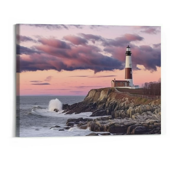 Shiartex Montauk Lighthouse Long Island Lighthouse Poster Canvas Wall Art Picture Print Hanging Photo Gift Idea Living Room Home Mural Decoration (20x16 Inch)