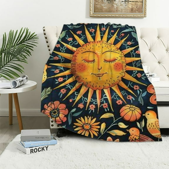Shiartex  Moon and Sun Throw Blanket Flower Gifts Celestial Chair Recliner Cover Bed Spread Hippie Room Decor,Sofa Couch Bed Furniture Aesthetic Throws  40x50in