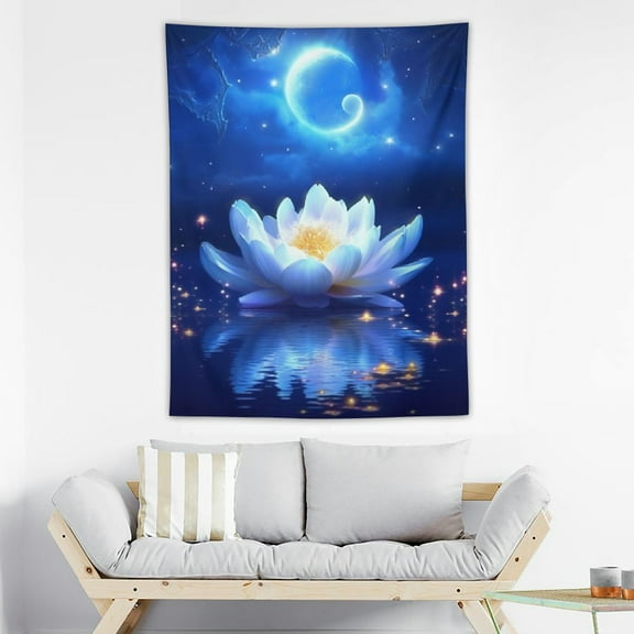 Shiartex  Moon Tapestry for Bedroom, Flower Floral Vertical Tapestry Wall Hanging, Psychedelic Art Blue Tapestries Living Room Dorm Wall Decor 30x40 Inch