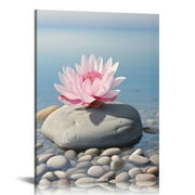 Shiartex  Mordern Zen -Canvas Print Pink Lotus Stacked Zen Stones Spa Wall Art Easy-to-Hang Wall Art for Serene Home Deco Meditation Rooms Yoga Studios and Zen Enthusiasts 16x20 in/12x16 in
